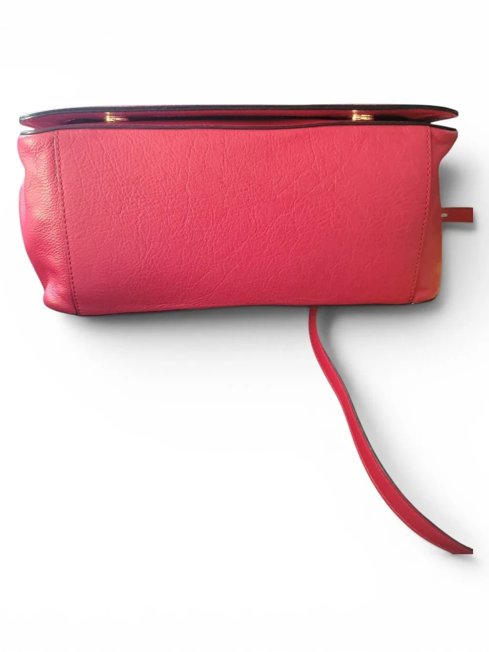 Botkier Red Leather Framed Satchel With Front Flap Closure W/Removable Crossbody